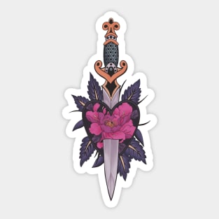 Gothic Sword and Floral Heart Tattoo - Pink Version Sticker